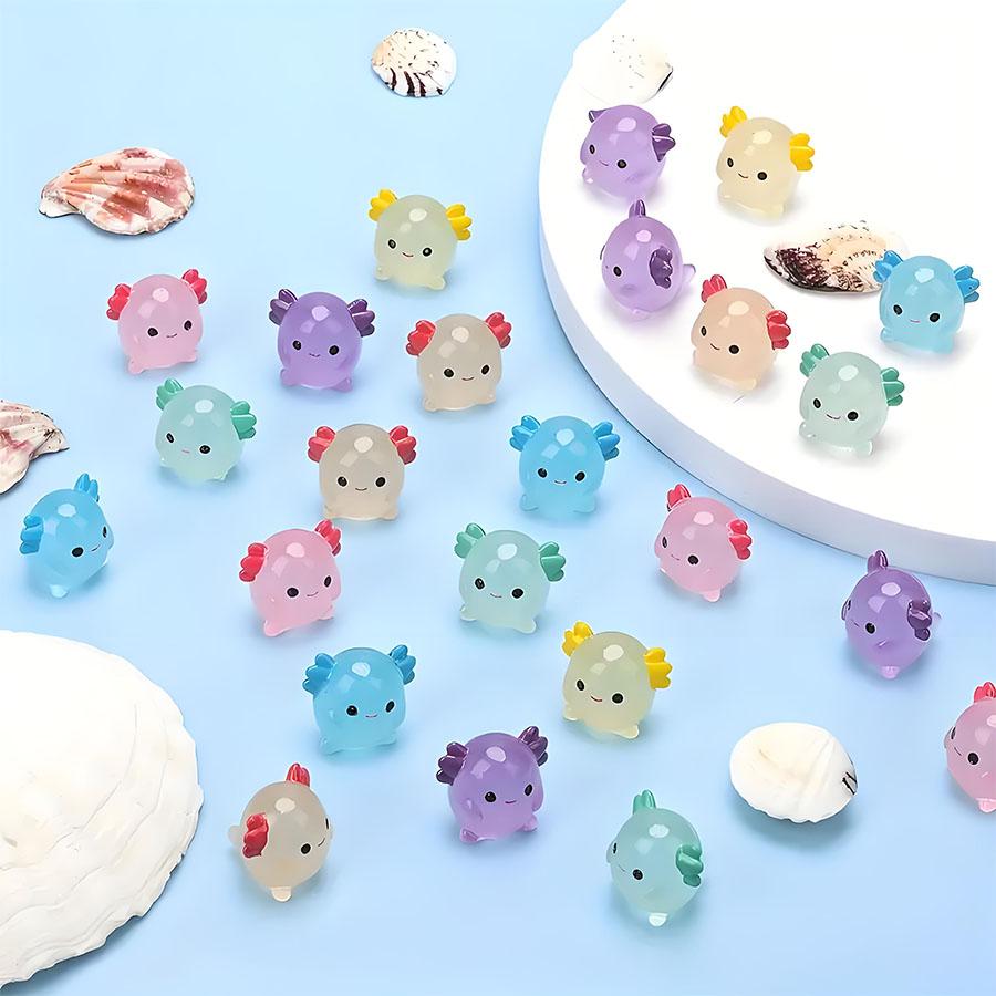 

10/20Pcs Luminous Mini Resin Axolotl Miniature Glow In The Dark Axolotl Tiny Animal Figures Ornament For Diy Fairy Garden (As shown-3633)-