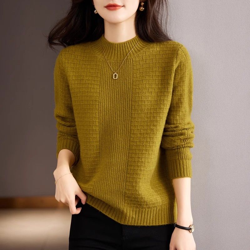 Pullover Sweater, Casual Long Sleeve Half Turtleneck Top for Fall & Winter, Women's Plus Size Clothing
