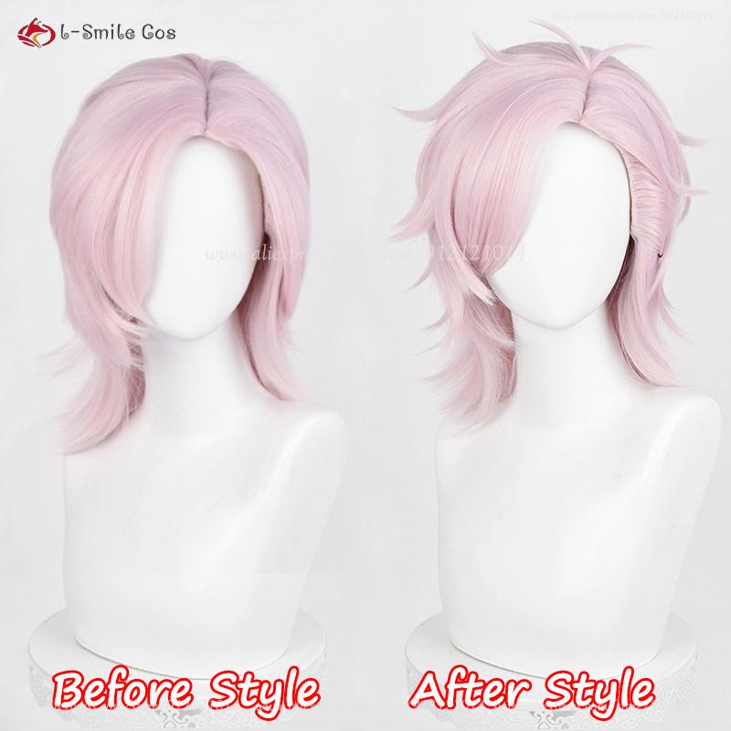 Anime Mitsuki Kiryu Cosplay Wig Pink 40cm Wigs Heat Resistant Synthetic Hair Halloween Party Role Play Unisex Wigs + Wig Cap