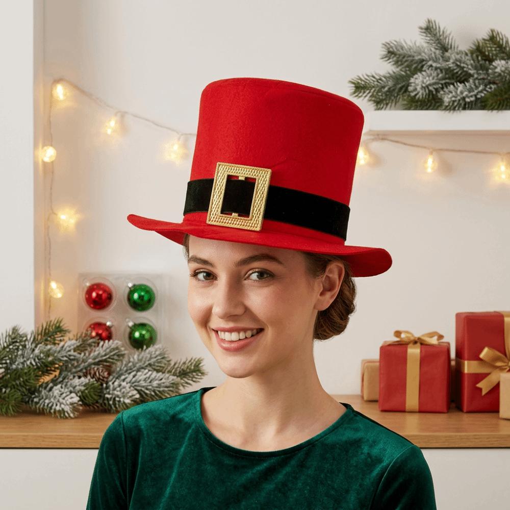 Black Belt Christmas Top Hat Red Cowboy Hat Simple Santa Claus Hat  Party