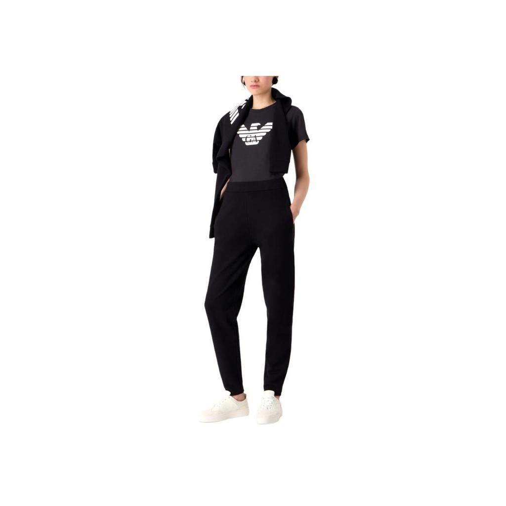 Emporio Armani FW23 Letter Logo Print Crew Neck Long Sleeve Sweatshirt Women Sweatshirt Navy-Blue 8N2M9E-2J49Z-F902