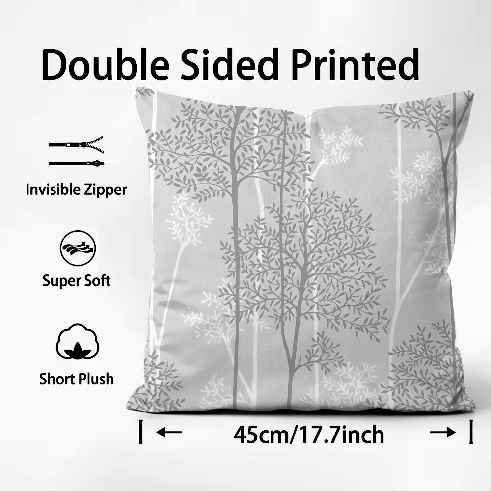Gray Low White Flower Pattern Cushion Cover Plush Fabric Soft DoubleSided Printed Sofa Warm Winter Home Child Gift Pillow Case