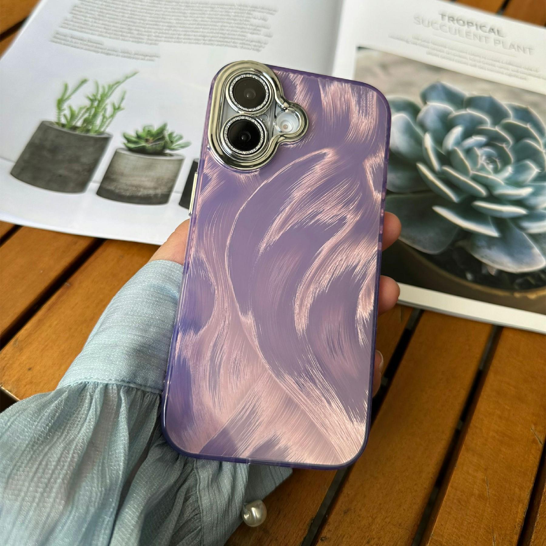 

For iPhone 16 Plus Case Shockproof TPU+PC Phone Cover Silk Pattern Purple