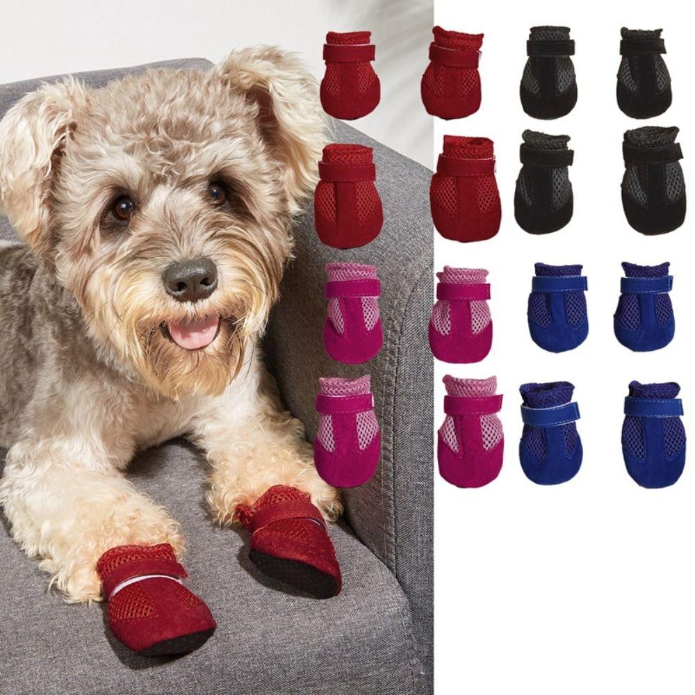 4pcs/set Soft-soled Dog Shoes Mesh Pet Sandals New Poodle Dog Shoes for Small Dogs Puppies