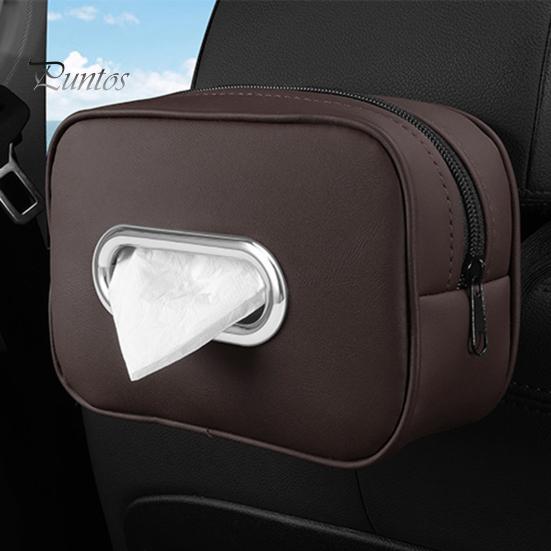 Car Tissue Holder Storage Box Zipper Closure Solid Color Easy To Clean Hanging Paper Towel Storage Box Car Interior Decor