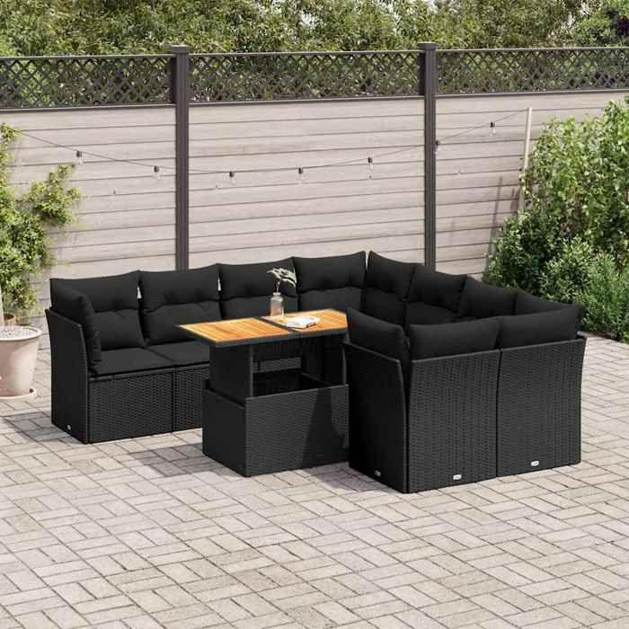 VidaXL Garden Lounge Set 9 Pcs with Cushions Black Wicker, Outdoor Sofa Set, Garden Lounge, Set 3326904