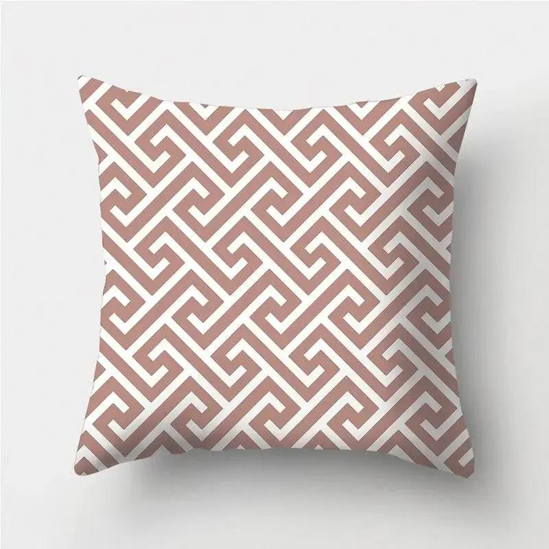 Brown Geometric Stripe Printed Pattern Polyester Cushion Cover for Home Living Room Sofa Decoration Throw Pillow Pillowcase