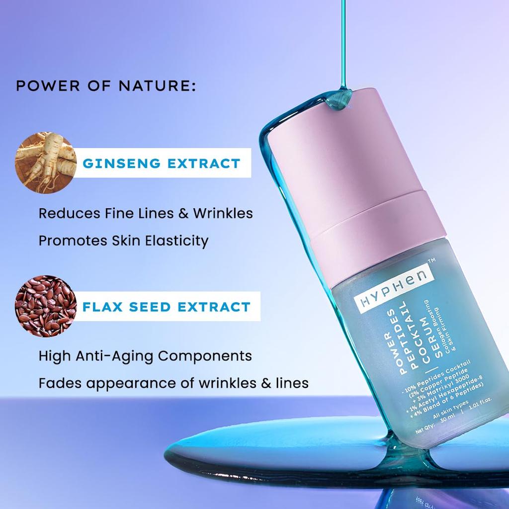 Hyphen 10% Power Peptide & 2% Koper Peptide Gezichtsserum voor Mannen & Vrouwen 30ml Verzacht Fijne Lijnen Rimpels