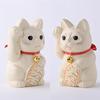 Gingado Maneki Neko (Large Size - 16cm) White Lacquer Finish_Right Hand Raised/Metal_Lucky Cat Manek