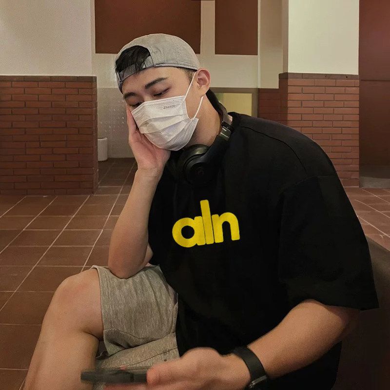 Moneyslan ALN Foam Letter Niche Design American Summer Men's Elbow-Sleeved Top Boy's Short Sleeve T-shirt Tide