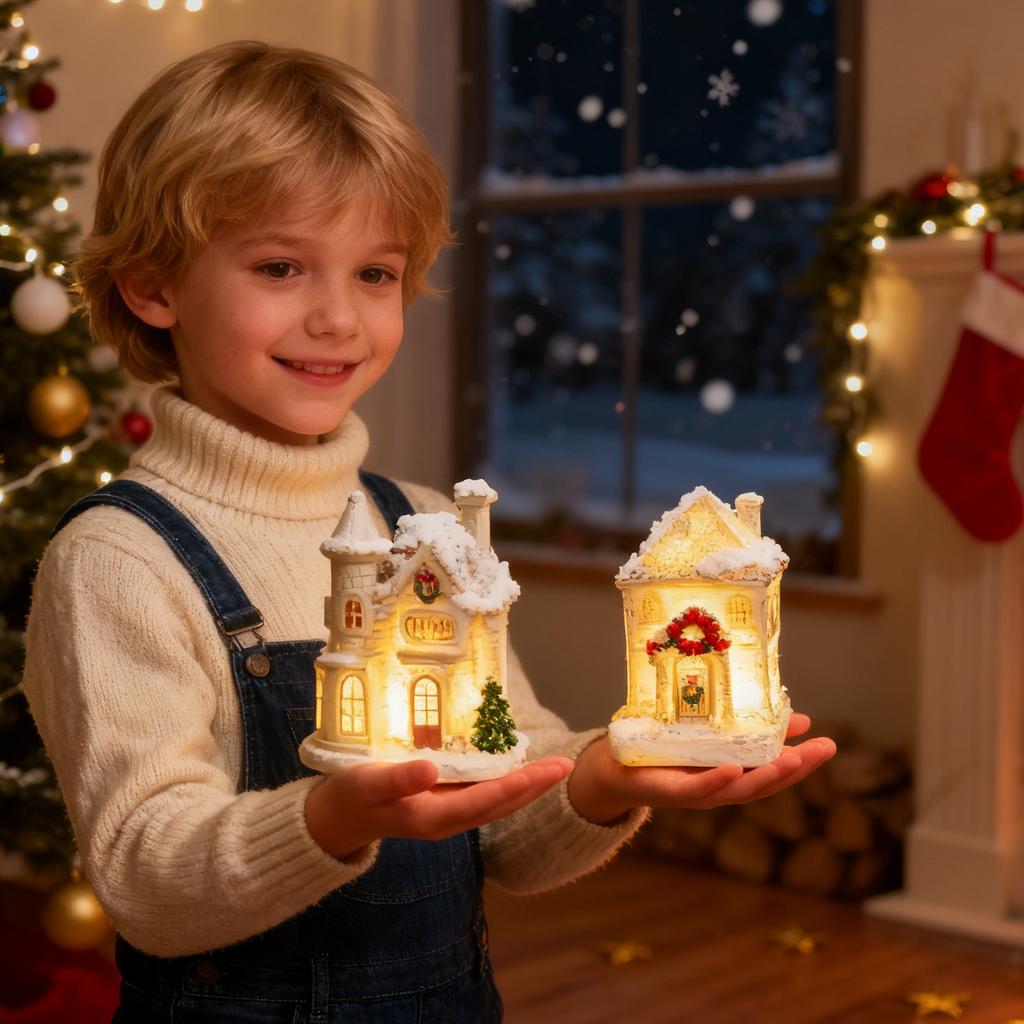 Sat de Crăciun Case de sat iluminate cu LED, Colecție Sat de Crăciun Decor de cameră interior Clădiri de colecție