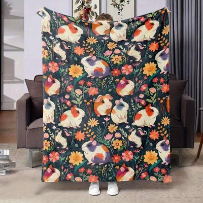 Ultra-Soft Guinea Pig Print Flannel Throw Blanket - Plush Lightweight Warm All-Season Comfort, Anti-Pill Machine Washable, Conte