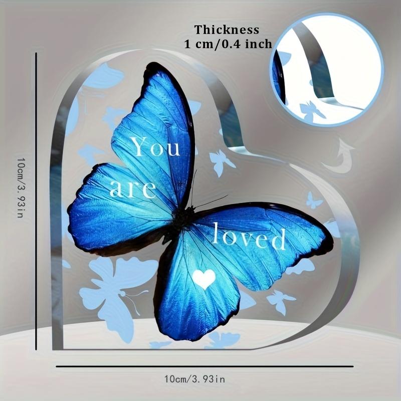Blue Butterfly Heart Decoration - with "You Are Loved" Message, Birthday/Christmas/Halloween/Valentine's Gift, Home Tabletop Decorations, Nurseries,