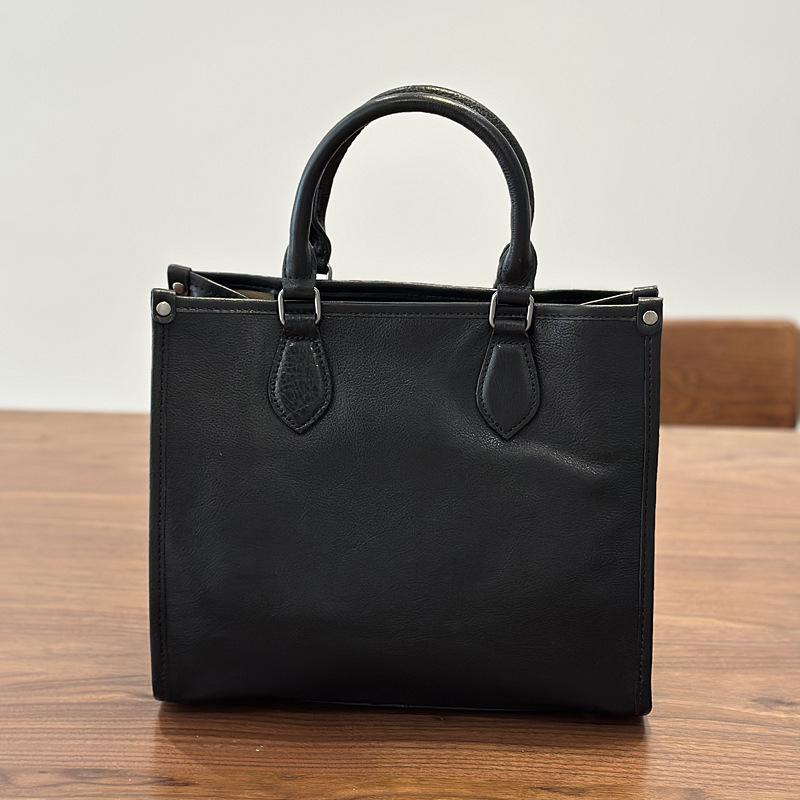 Johnature Bolsa de Couro Genuíno Para Mulheres Grande Capacidade Retro Cor Sólida Bolsa de Mão para Trabalho