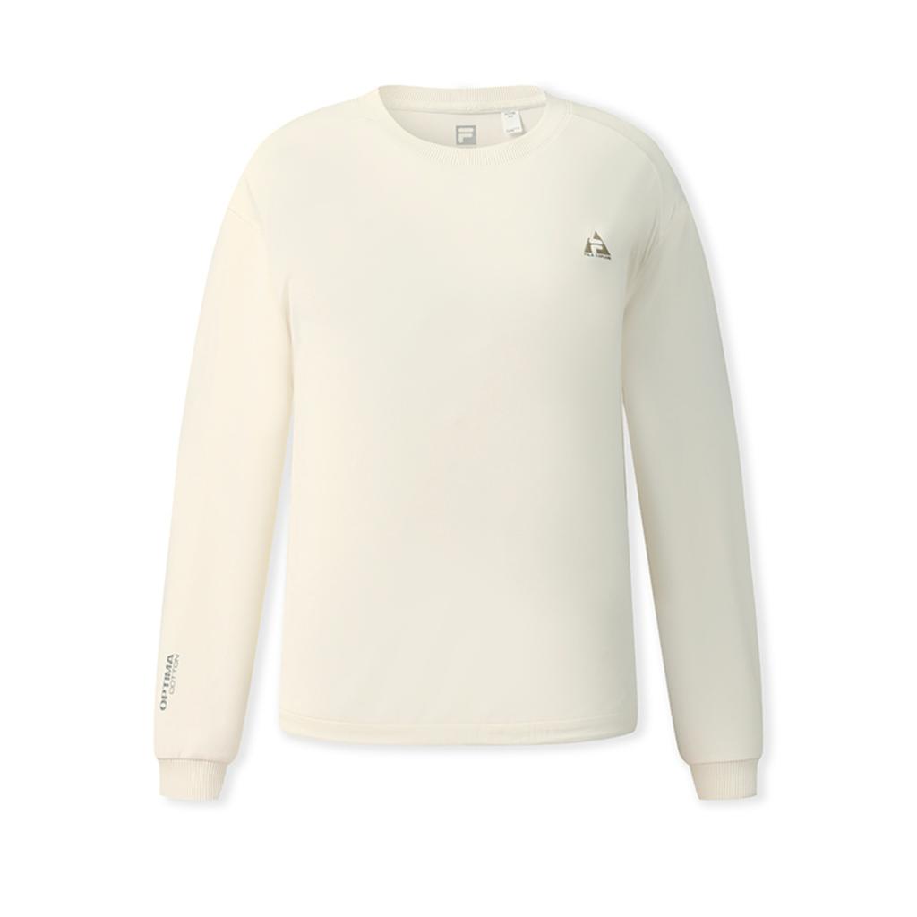 Fila Explorer Trendy Casual Outdoor Versatile Loose Printed Knit Long Sleeve T-Shirt Women Tops Dew-White A11W547202FIV