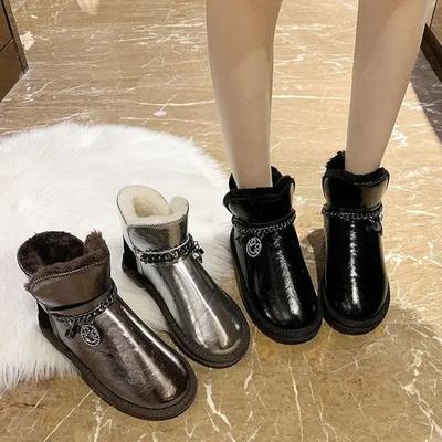 Botas cortas grandes para mujer, botas cortas gruesas de invierno para mujer, antideslizantes, cálidas, con suela gruesa de felpa, zapatos de algodón exquisitos