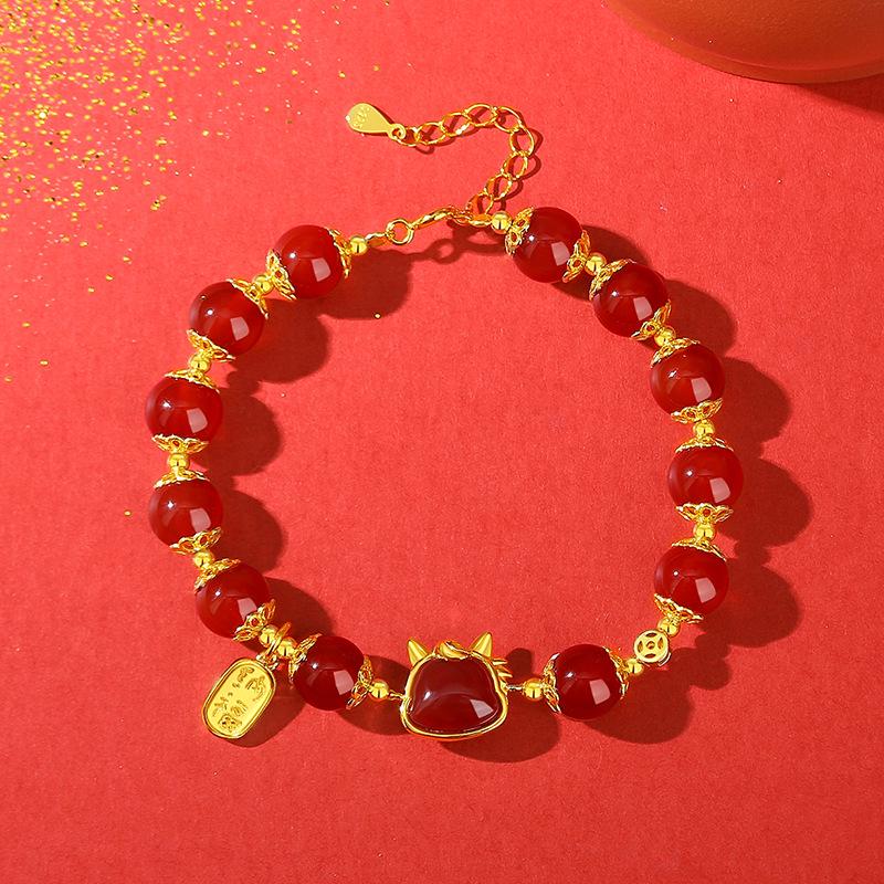 Women s S925 Sterling Silver Jade & Red Agate Zodiac Horse Bracelet 925 Silver