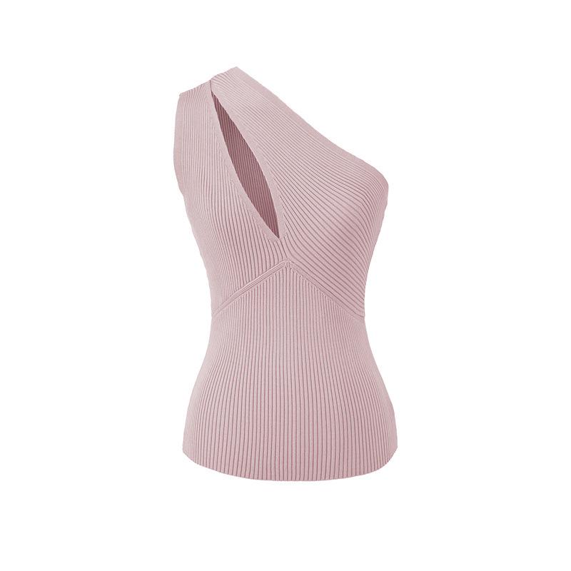 Versatile One-Shoulder Hollow-Out Knit Vest, Elegant Slim-Fit Off-the-Shoulder Sleeveless Cami for Women Large светло-розовый