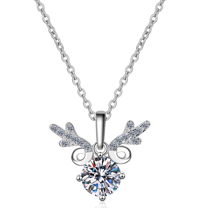 Mori Style Zircon Antler Pendant Necklace - Sweet Christmas Gift for Women