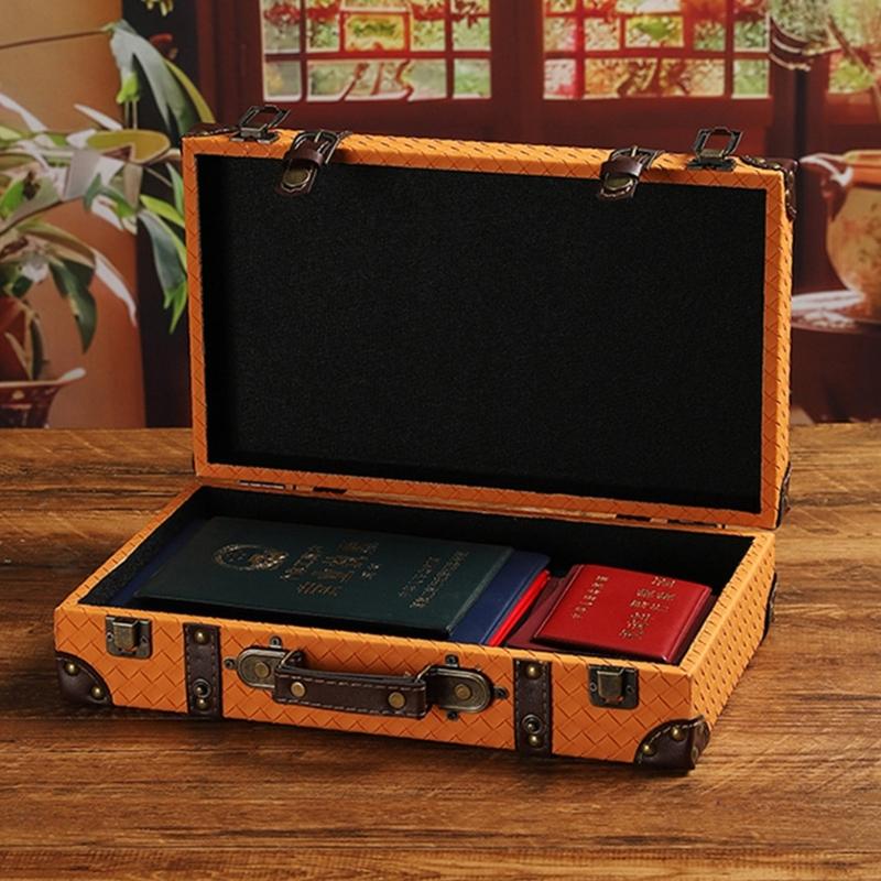 Vintage Europäischer Stil Leder und Holz Aufbewahrungsbox Tragbar Haushaltsgegenstände Organizer Für Heim Büro Dekoration