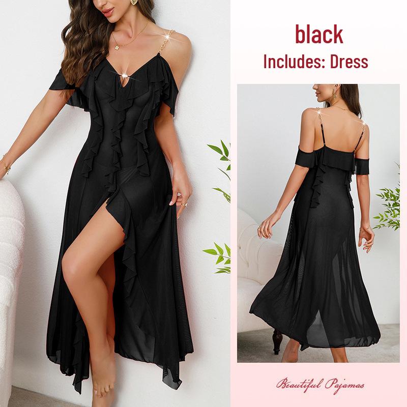 Women's Ruffle Sling Mesh Backless Nightdress - Multi-color Options