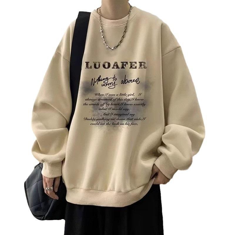 Men's Oversized Crew Neck Sweatshirt Letter Print Casual Pullover Top