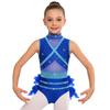 Collant de Dança Feminino Sem Mangas Patchwork de Renda Recorte de Pena nas Costas Brilhantes Strass Color Block