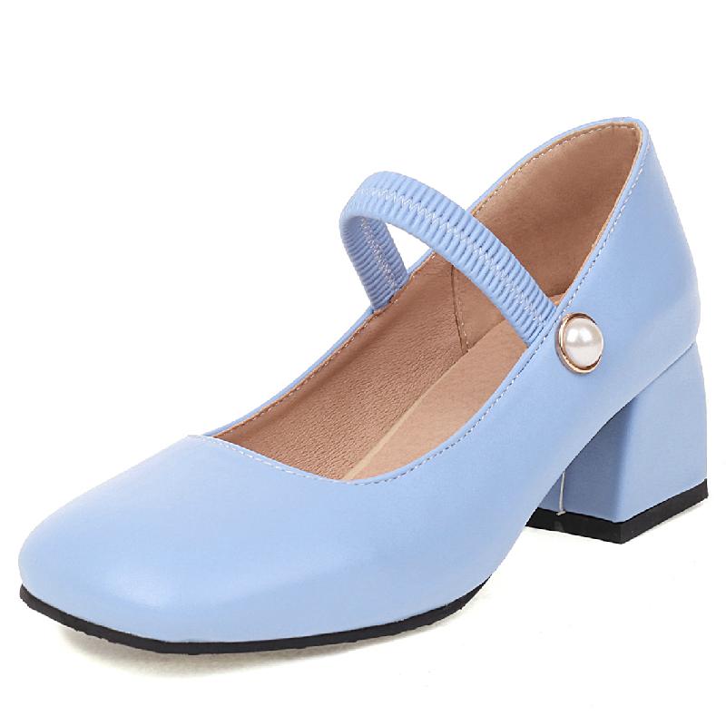 

Модні елегантні жіночі туфлі-човники на середньому підборі Туфлі Мері Джейн навесні Біло-синьо-зелені Весільні офісні туфлі на коротких підборах Жіноче великого розміру 47 синій