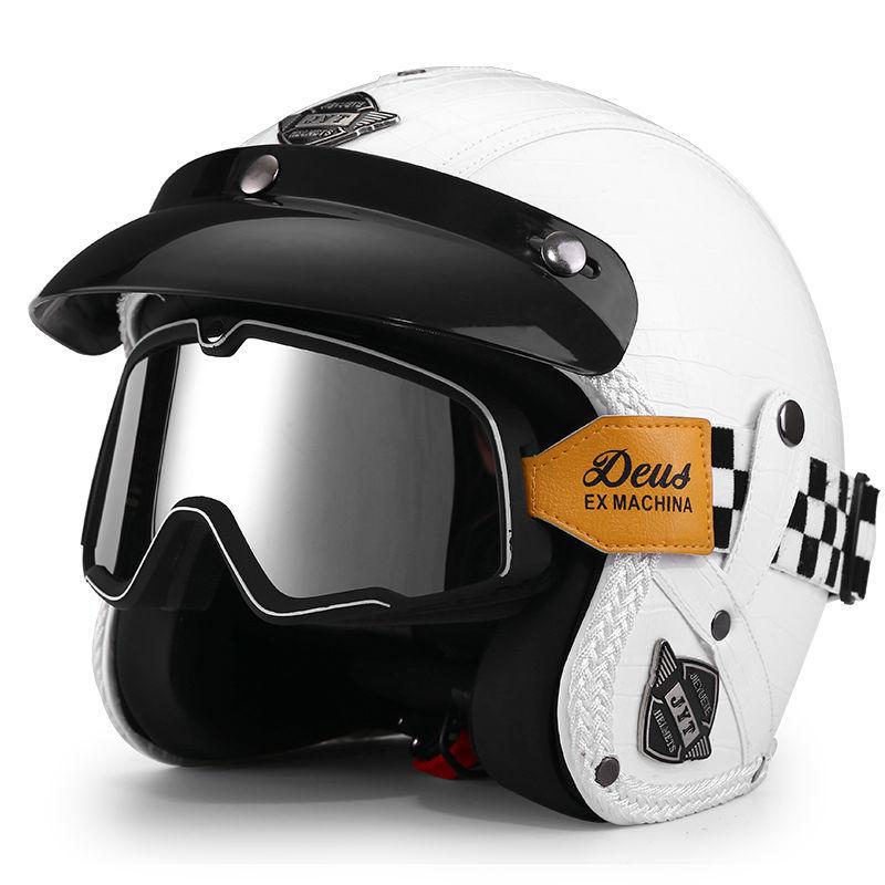 3C Vintage 3/4 Half Helmet Electric Motorcycle Summer Pedal Cruise Locomotive Leather Helmet Men and Women