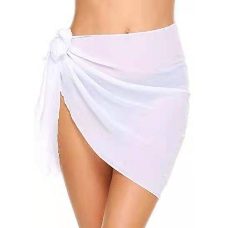 Sheer Wrap Dress Women's Swimsuit Bodycon Swimsuit Skirt Beach Bikini Cover-Up Dress Chiffon