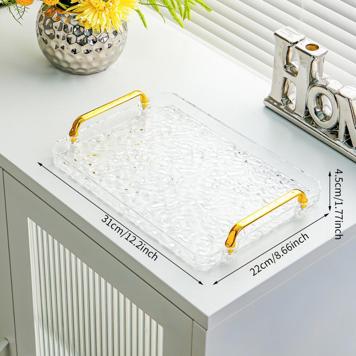 Luxurious Rectangular Shockproof Tea Cup Coaster with Gold Edge - Multi-functional Storage Tray for Living Room