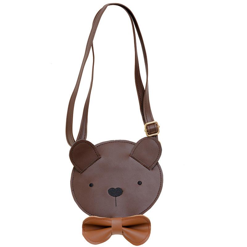 Stylish Cartoon Bear Children s Shoulder Bag Retro Fashionable Pu Leather Purse кофейный