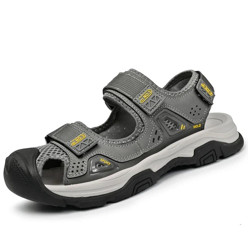 New Genuine Leather Men's Sandals Outdoor Summer Flats Non-slip Beach Shoes Walking Treking Casual Shoes Men Hiking Sandals Male