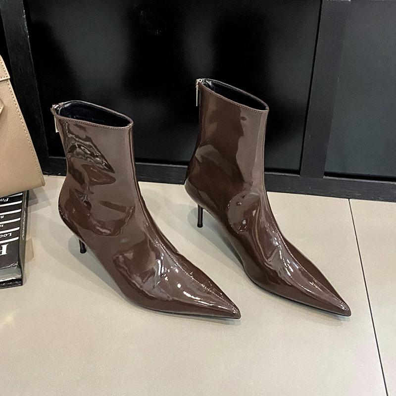 Fashion Sexy Ladies Modern Ankle Boots Female Heels Shoes Zippers Fashion Pointed Toe Women Stretch Short Boots Pumps Shoes