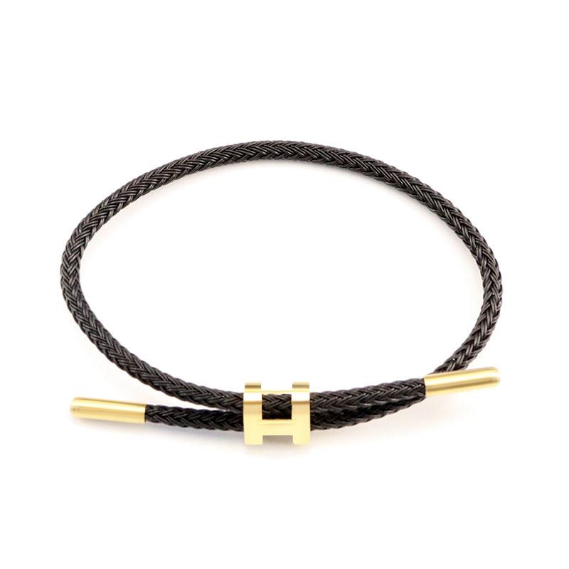 Titanová ocel 3D I-spona Vodotěsný náramek Náramek Nerezová ocel Zlatá barva Rok narození Pletené ocelové lanko Kožená šňůrka Červená šňůrka