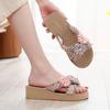 Imitation grass woven linen bottom women's cool slippers with small fragrant style cross fabric strap Korean trend thick soled
