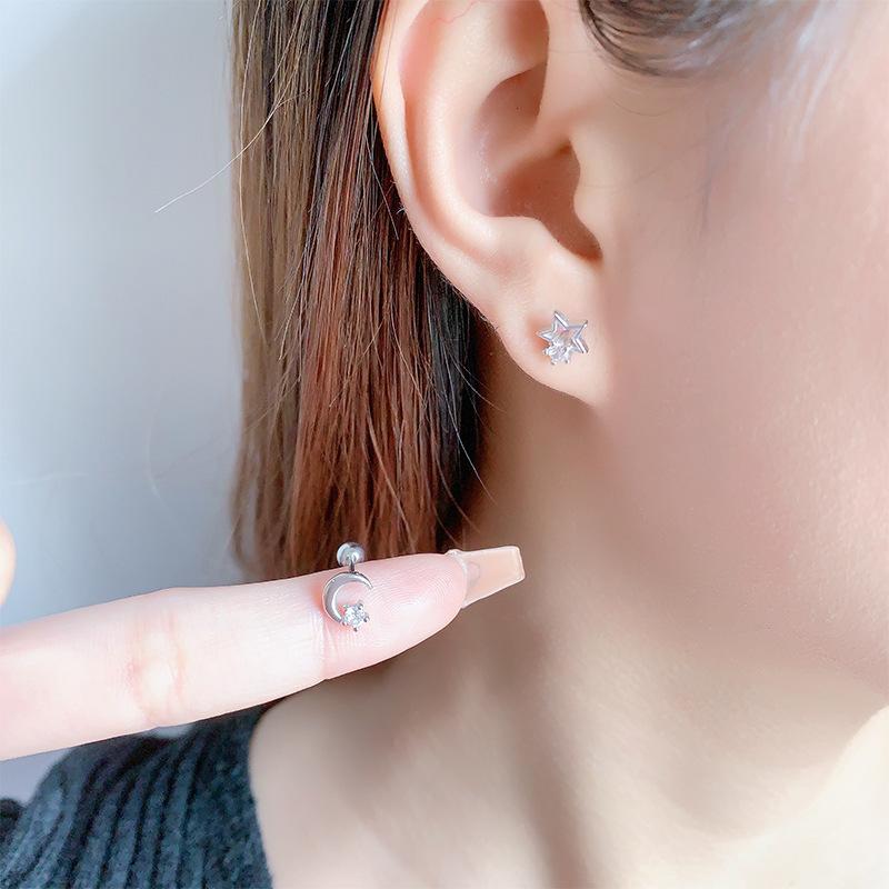 Cute Asymmetric Star Moon Stud Earrings For Women Minimalist Small Versatile Student Unique Jewelry
