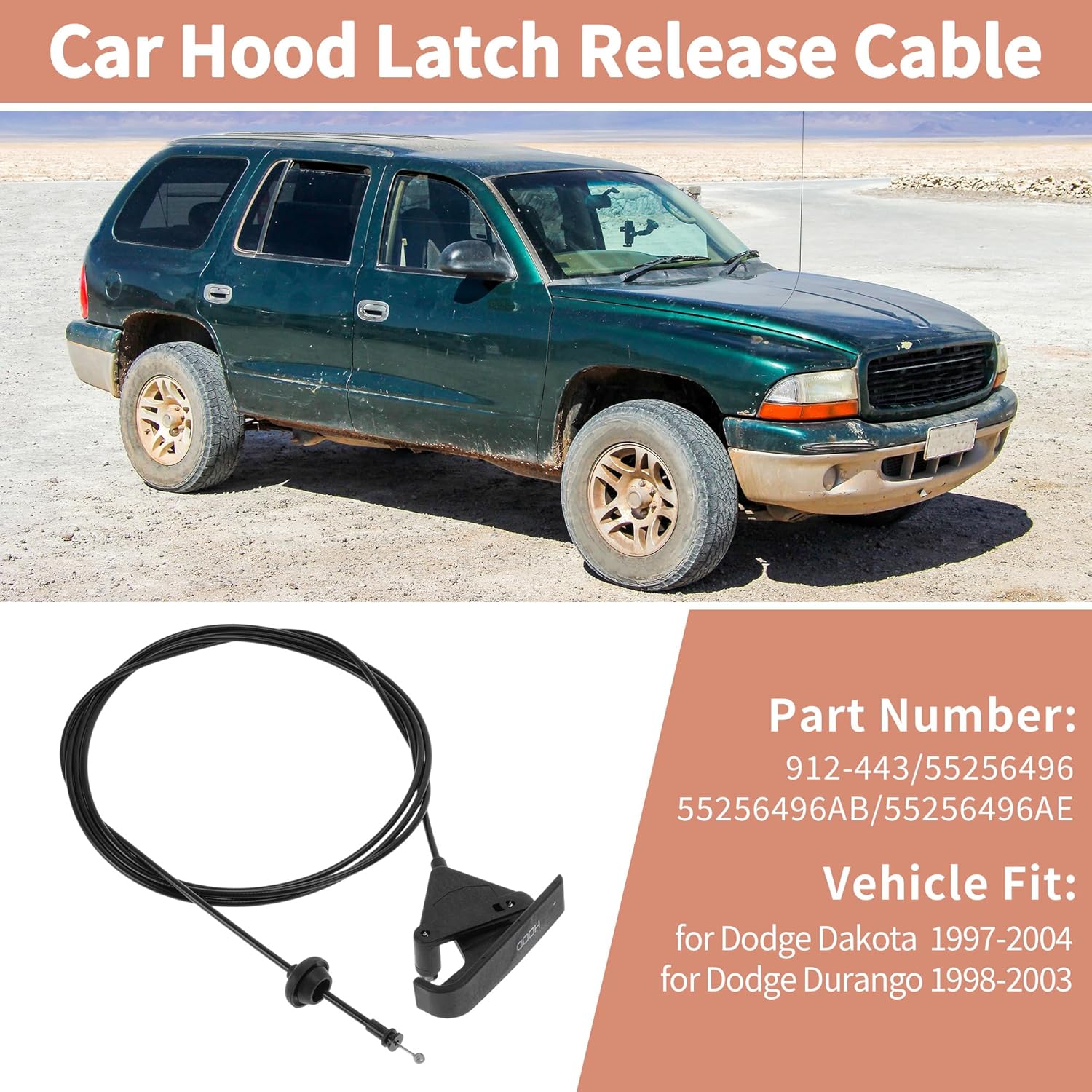 №55256496 Трос открытия капота Подходит для Dodge Dakota 1997-2004 для Dodge Durango 1998-2003 Трос замка капота