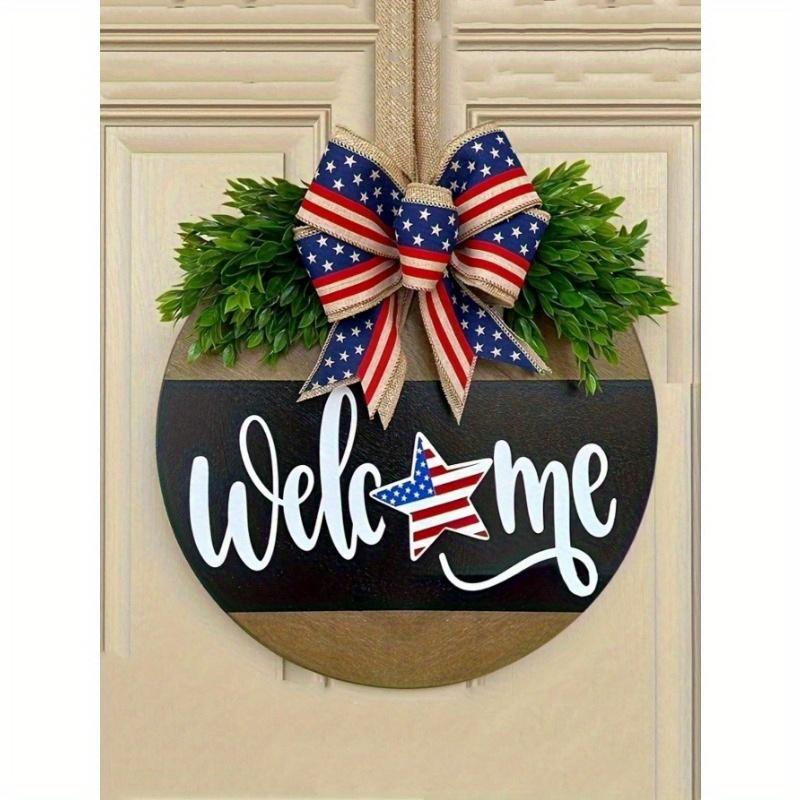 1piece Independence Day Decoration Hello Door Number Wreath Hanging Decoration Front Door Number Pendant American Celebration Wall Hanging Decoration