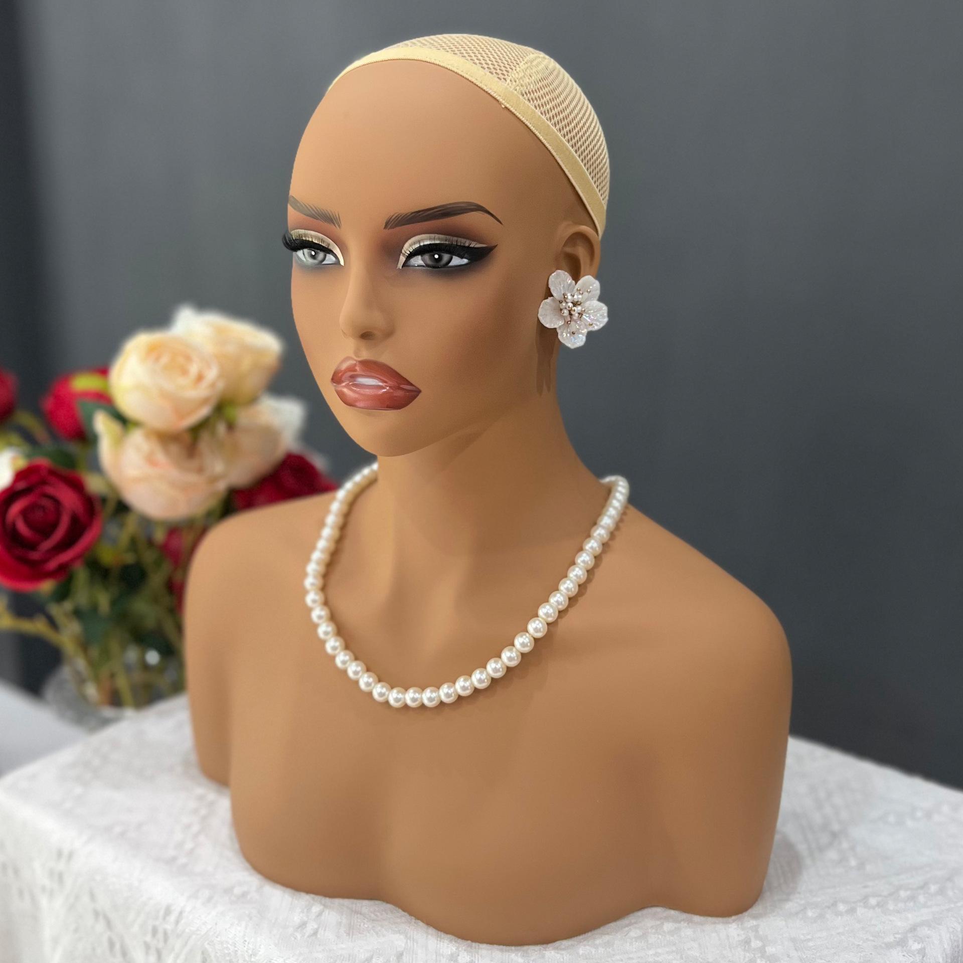 European Beauty Realistic Female Mannequin Head Display Stand PVC Black Scarf Hat with Wig 15x15x30cm 1.5kg