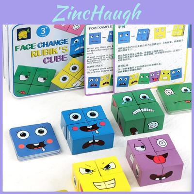 Wooden Facechanging Puzzle Cube With Dual Challenge Cards For Children And Adults