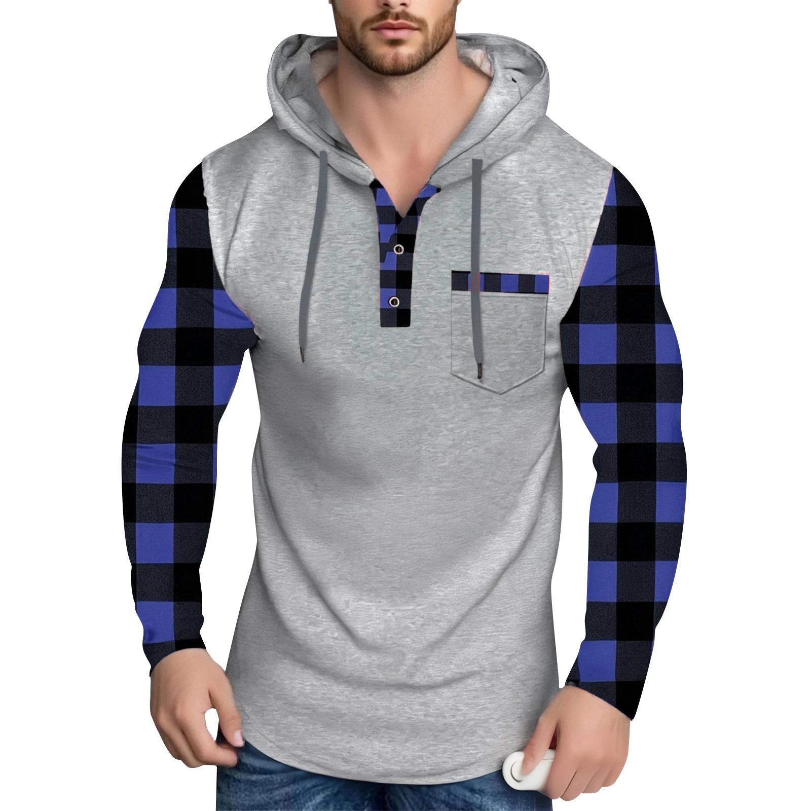Men s Hooded Sweatshirt Contrasting Color Sweatshirt Sports Casual Jacket L синий 2098₽