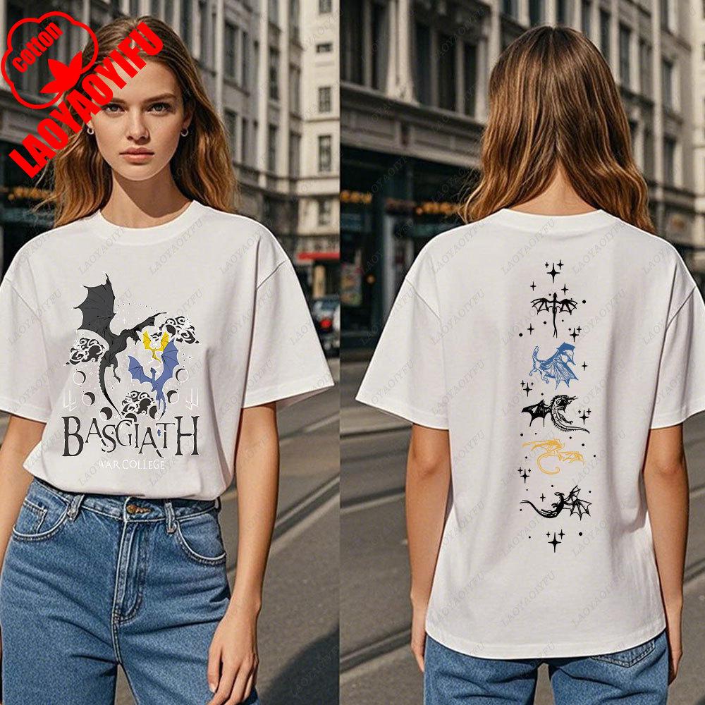 Fourth Wing DoubleSided TShirt Basgiath War College TShirt Women Tshirts High Quality Cotton Short Sleeve Graphic Vintage Tee