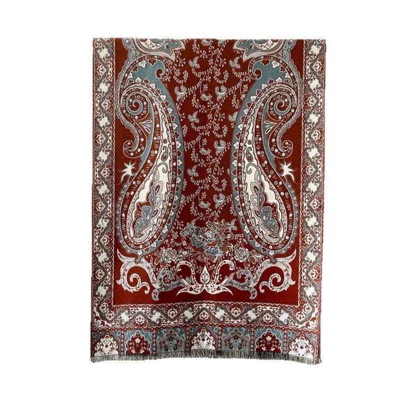 Retro cashew flower orange shawl women's autumn and winter travel versatile multi-functional warm scarf double-sided scarf