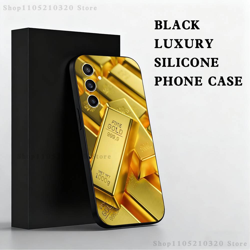 Wealth Art Dazzling Gold Phone Case For Samsung S25,S24,S21,S22,S23,S30,Ultra,S20,Plus,Fe,Lite,Note,10,9,5G Black Cover