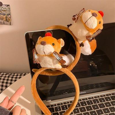 Cartoon Funny Plush Squirrel Doll Hair Hoop Hair Clip Headband Girl Cute Face Wash Headband Funny Hair Band Hair Accessory Gifts