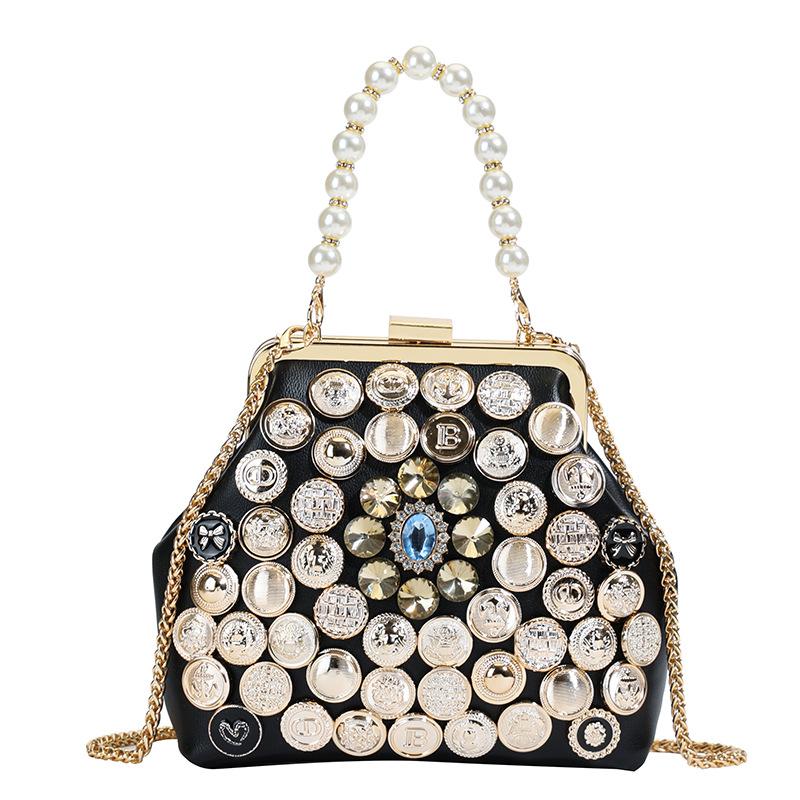 Women's Bag DIY Button Handbag 2025 New European and American Fashion Niche Pearl Messenger Shell Bag