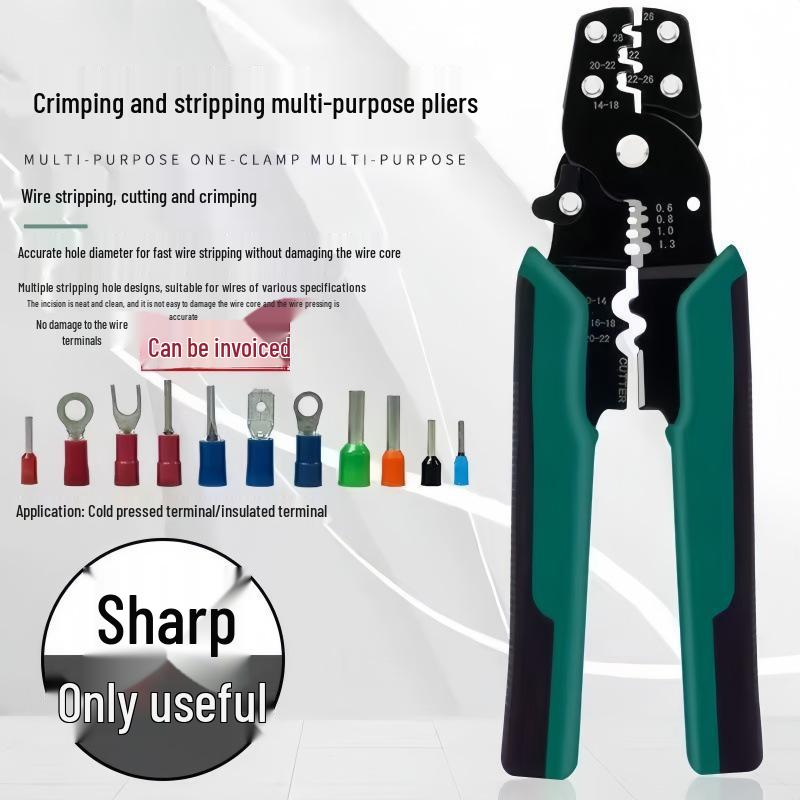 Multifunctional Electrician's Crimping Pliers: Terminal Connectors, Stripping, Cutting, Crimping for Wires and Cables