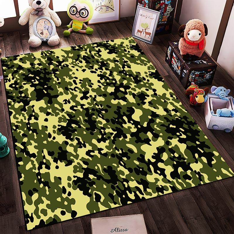 Camouflage Pattern Carpet Rug with Green and Black Army-Style Design for Decoration Suitable for use as an anti-slip1 for1room and bedroom sofas