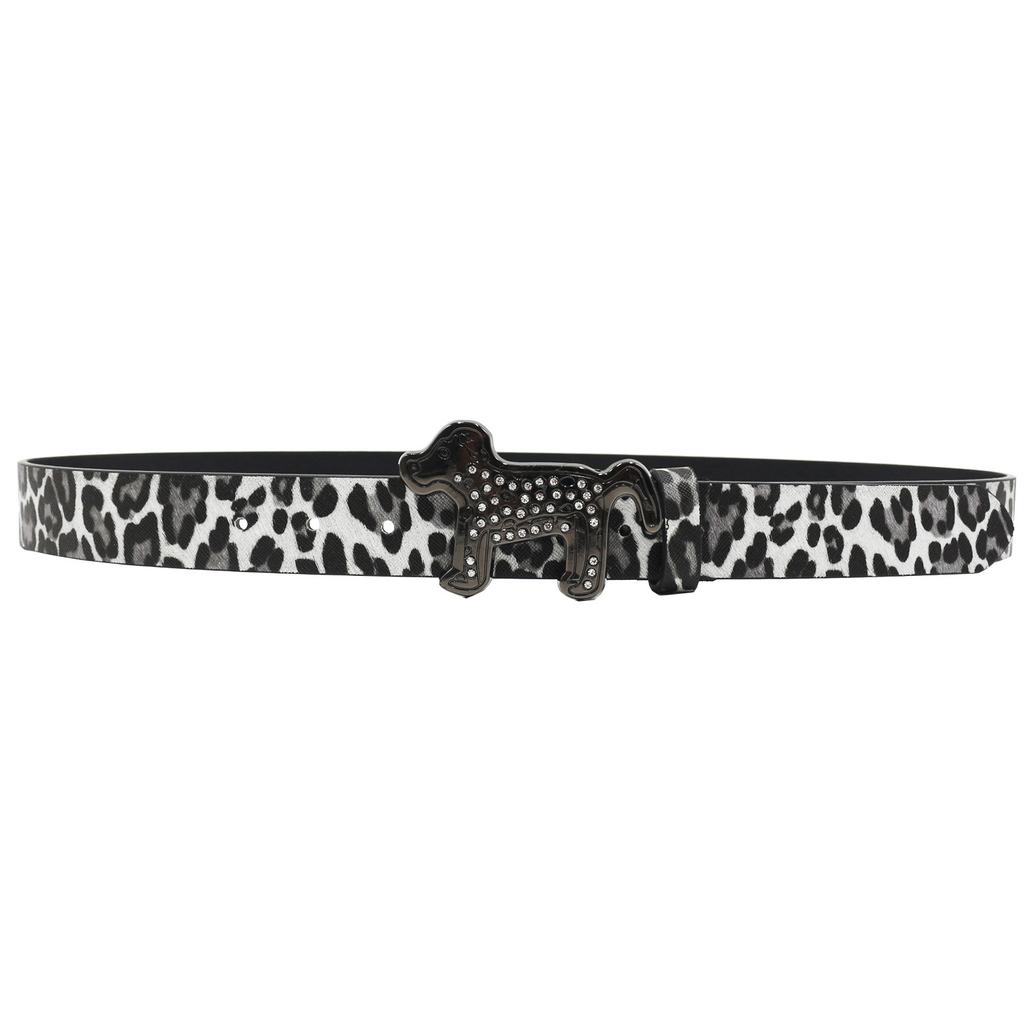 Rhinestone Cute Dog Buckle Belt Leopard Print Series Punk Decoration Women's Belt Yabi Decorative Belt